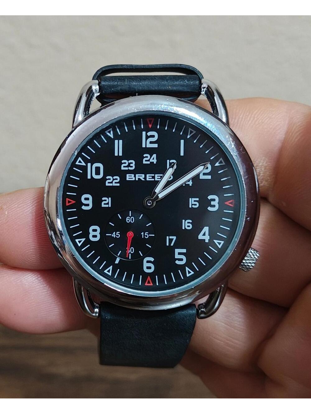 Cool Breed Regulator Leather-Band Black Dial Mens Watch With Second Sub-Dial